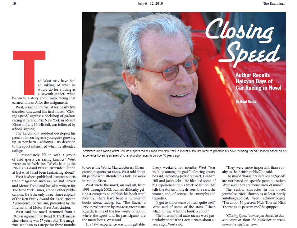 The Examiner article on Ted West, author of Closing Speed